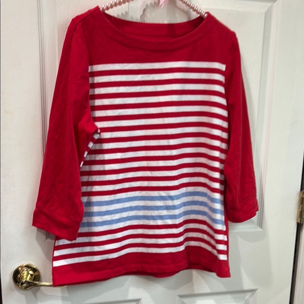 Sports savvy Americana red stripe 3/4 sleeve top